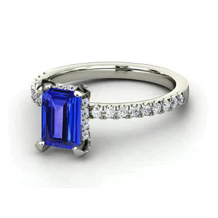 12 ct Hidden Halo Tanzanite avec diamants Alliance en or blanc