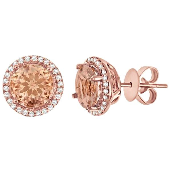 12.02 carats morganite avec diamants boucles d'oreilles or rose 14k