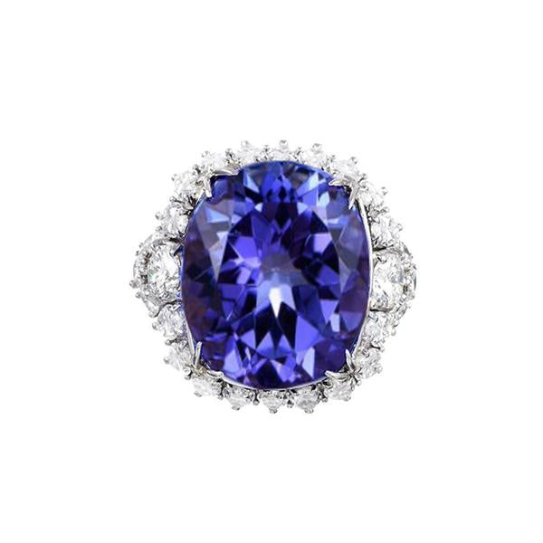 12.25 Ct Grande Tanzanite Ovale Avec Diamants Bague De Mariage Or Blanc