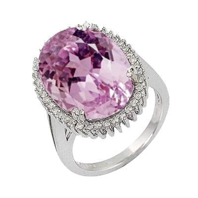 12.40 Ct Ovale Rose Kunzite Avec Diamant Bague Or Blanc 14K - HarryChadEnt.FR