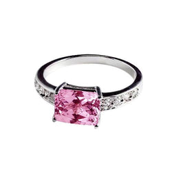 12.50 Carats Bague Sertie De Griffes Kunzite Rose Et Diamants Or Blanc 14K
