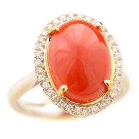 12.50 carats corail rouge avec diamants alliance or jaune 14k