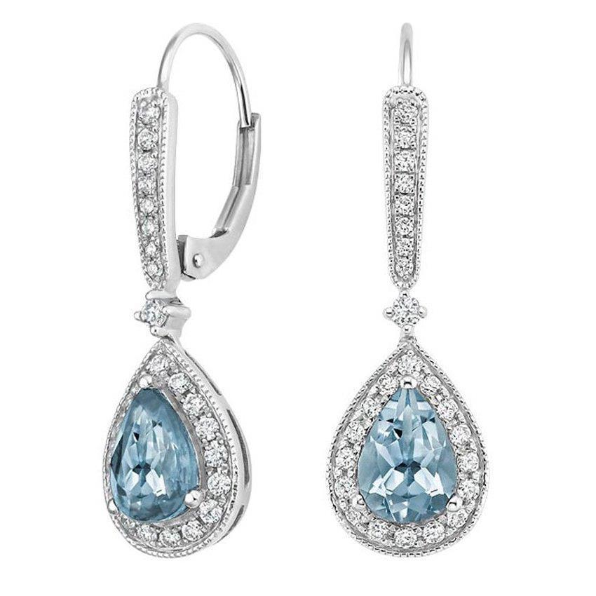 13.50 Carats Aigue-marine Avec Diamants Boucles D'oreilles Pendantes Or Blanc 14K - HarryChadEnt.FR