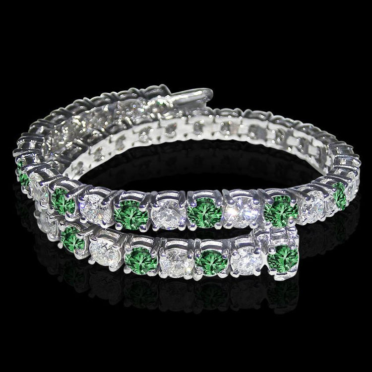 14,04 CT. Bracelet Tennis Diamants Blancs Verts Or Blanc - HarryChadEnt.FR