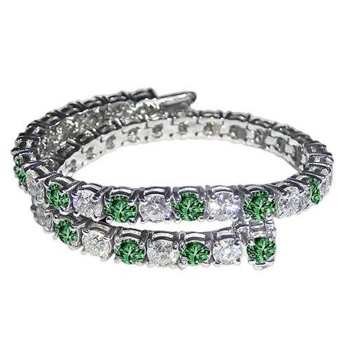 14,04 CT. Bracelet Tennis Diamants Blancs Verts Or Blanc - HarryChadEnt.FR