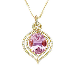 14K or jaune dames rose Kunzite diamant pendentif bijoux en pierres précieuses