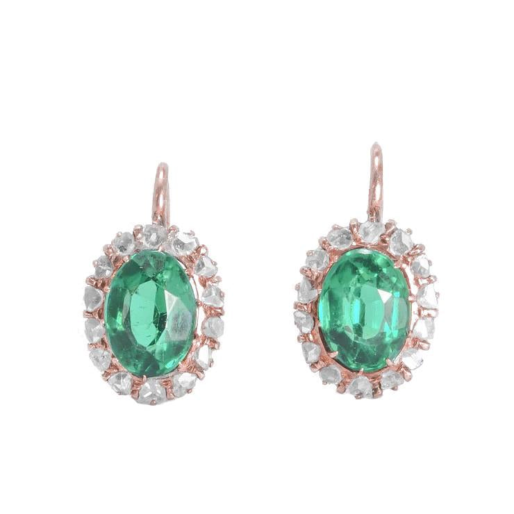 14.28 carats boucle d'oreille diamant tourmaline verte ovale or rose 14 carats - HarryChadEnt.FR