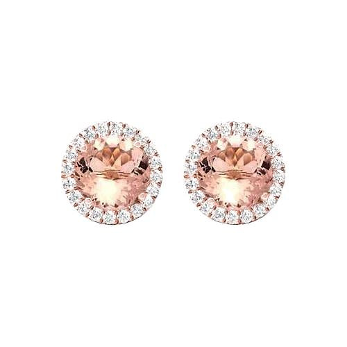 14.50 carats morganite & diamants boucles d'oreilles or rose 14k