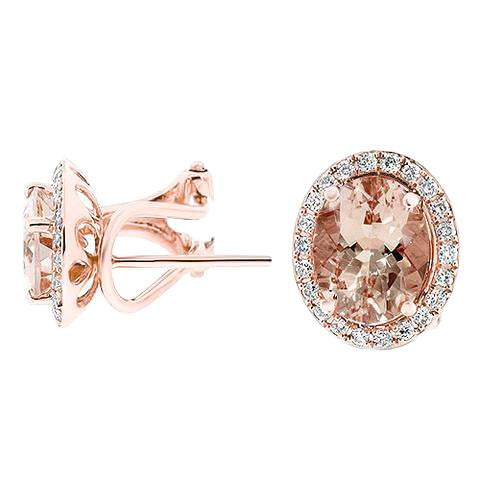 14.70 ct. Boucles D'Oreilles Ovales Morganite Avec Diamants Or Rose 14K - HarryChadEnt.FR