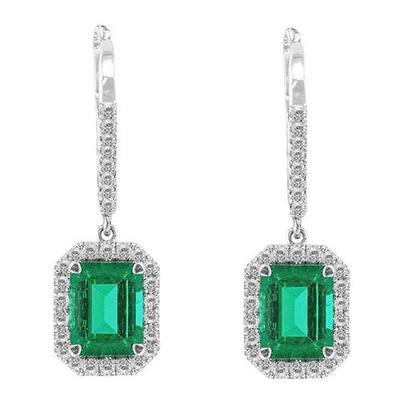 15,50 carats. Boucle d'oreille pendante en diamant vert émeraude en forme d'émeraude Wg 14K - HarryChadEnt.FR
