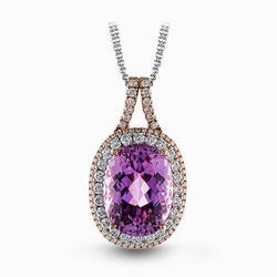 16.25 carats ovale rose Kunzite avec pendentif diamant or rose 14K