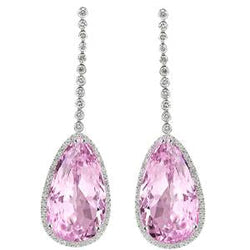 16.60 Ct Kunzite Avec Diamants Boucles D'oreilles Pendantes Nouvel Or Blanc 14K