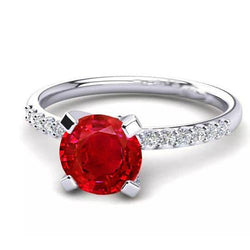 1.20 Carats Bague Rubis Rouge Et Diamant Or Blanc 14K