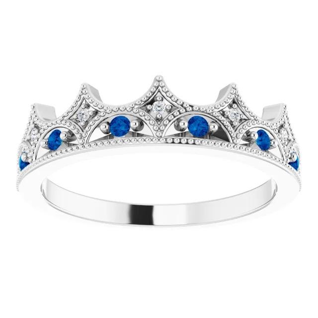 1.40 carats bague anniversaire style couronne diamant & pierre saphir