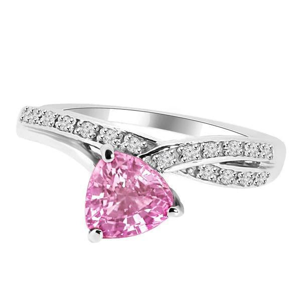 1.40 carats bague diamant saphir rose taille trillion or blanc 14k