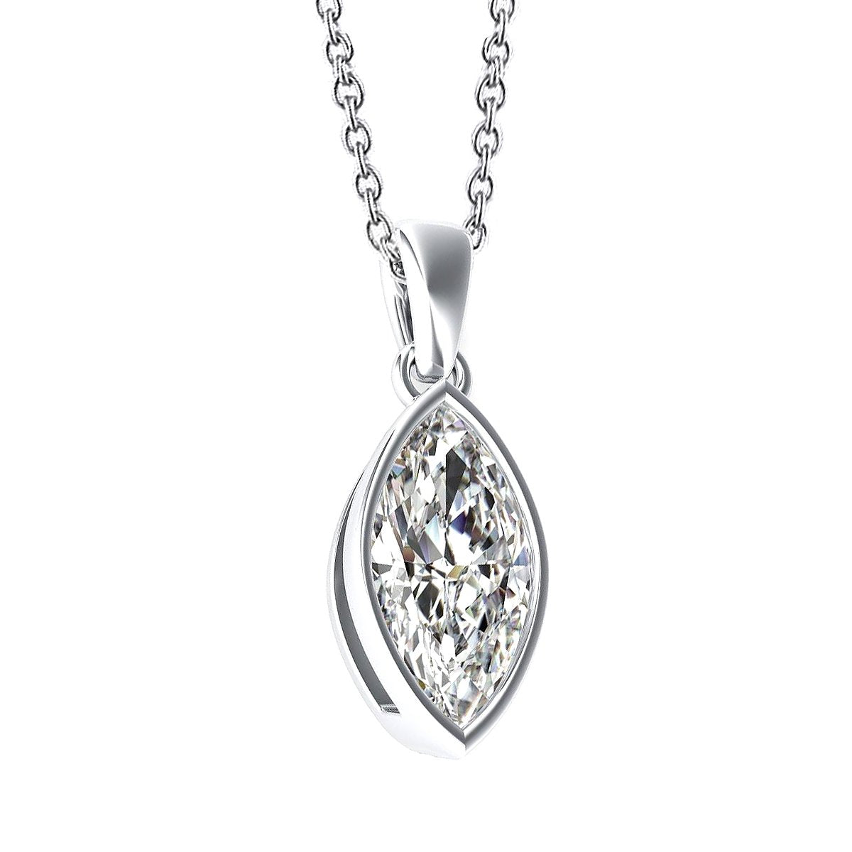 1.5 Carats Solitaire Diamant Taille Marquise Pendentif Or Blanc 14K - HarryChadEnt.FR
