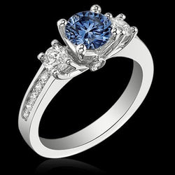 1.51 ct. Bague Pierres Précieuses Diamants Bleus Blancs 3 Pierres Or Blanc