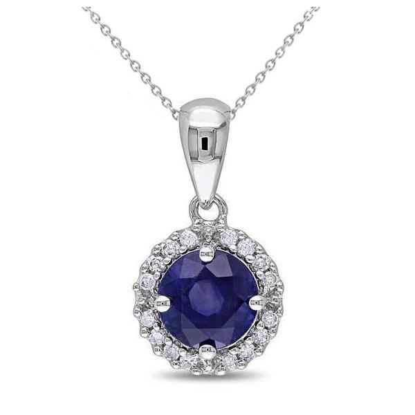 1.55 ct. Ceylan Sapphire Halo Diamond Collier Pendentif WG 14K - HarryChadEnt.FR