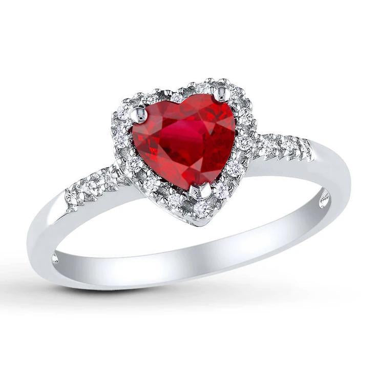1.65 rubis rouge taillé en cœur avec bague halo de diamants en or blanc 14 carats - HarryChadEnt.FR