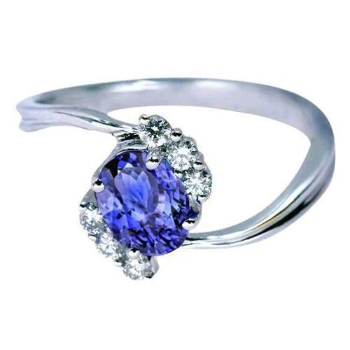 1.75 carat ovale tanzanite et diamants ronds bague bijoux en pierres précieuses - HarryChadEnt.FR