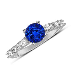 1.75 carats bague ronde avec diamants saphir et pierres précieuses en or blanc 14K