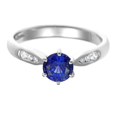 1.80 carats bague saphir ceylan bleu avec diamants or blanc 14k