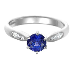 1.80 Carats Bague Saphir Ceylan Bleu Avec Diamants Or Blanc 14K