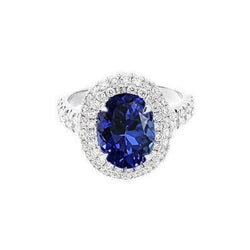 1.85 Carats Bague De Mariage Tanzanite De Taille Ovale Et Diamants Or Blanc 14K