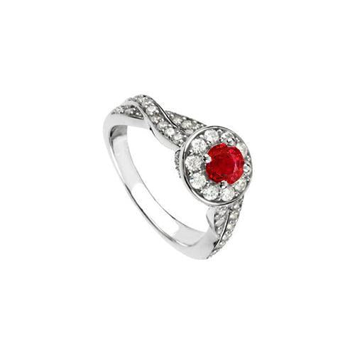 1.85 Carats Bague Ronde Rouge Halo Rubis Diamant Or Blanc 14K - HarryChadEnt.FR