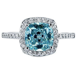 1.91 Carats Coussin Bleu Halo Centre Bague Pierres Précieuses Or Blanc 14K