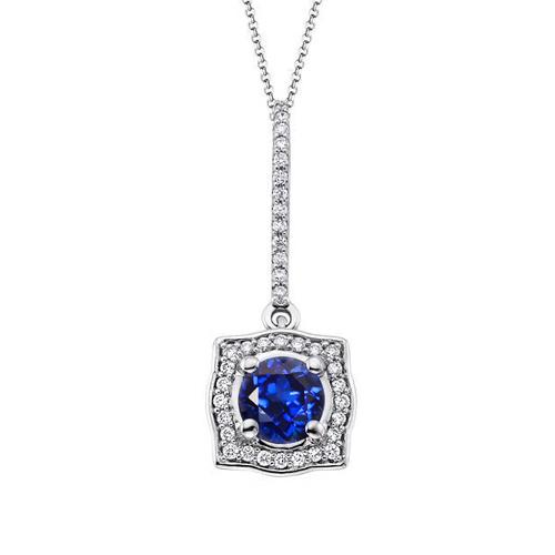 2 Ct Ceylan Saphir Diamant Collier Pendentif Or Blanc 14K - HarryChadEnt.FR