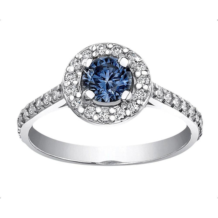 2 carats. Bague Pierre Gemme Diamant Halo Bleu Or Blanc - HarryChadEnt.FR