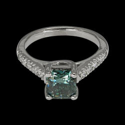 2 cts. Bague en pierres précieuses royales diamant bleu radiant or blanc 14K
