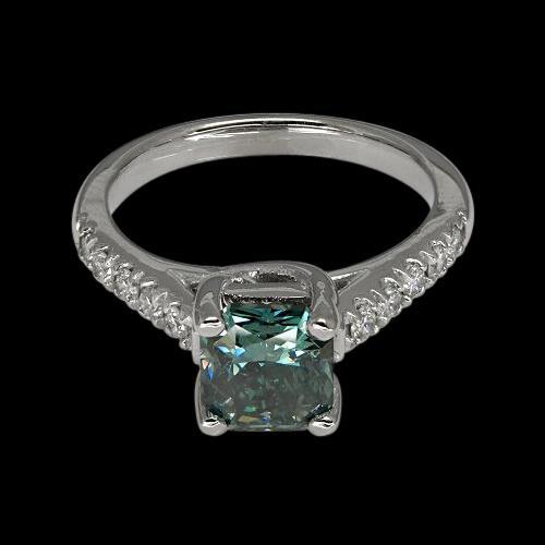 2 cts. Bague en pierres précieuses royales diamant bleu radiant or blanc 14K - HarryChadEnt.FR