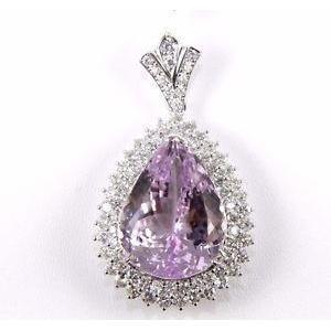 21.50 Ct Pendentif Kunzite Rose Taille Poire Et Diamant Rond Or 14K - HarryChadEnt.FR