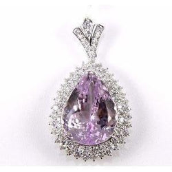 21.50 Ct Pendentif Kunzite Rose Taille Poire Et Diamant Rond Or 14K