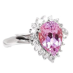 21.75 Carats Poire Kunzite Avec Diamants Ronds Bague Or Blanc 14K