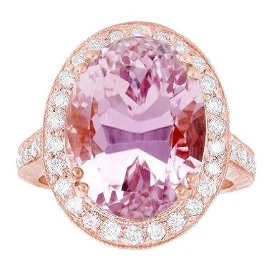 22.50 Carats Kunzite Rose Avec Diamant Bague Nouvel Or Rose 14K - HarryChadEnt.FR