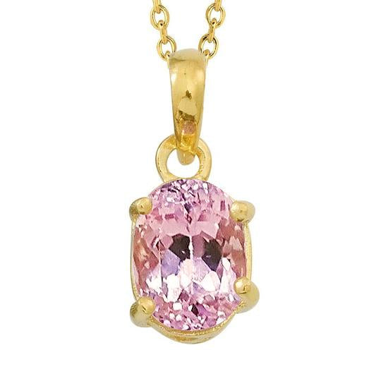 23 carats rose taille ovale Kunzite Solitaire collier pendentif or jaune - HarryChadEnt.FR