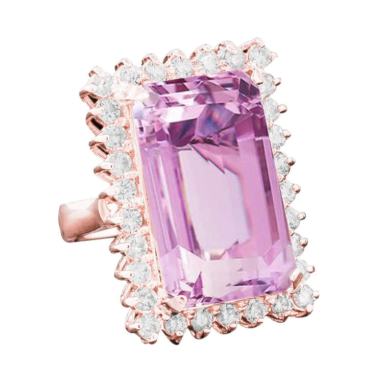 24 carats Kunzite avec diamants bague sertie en or rose 14 carats - HarryChadEnt.FR