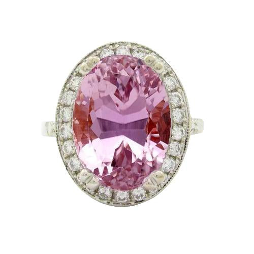 26 Carats Rose Kunzite Halo Diamants Bague sertie de griffes Or blanc 14K - HarryChadEnt.FR