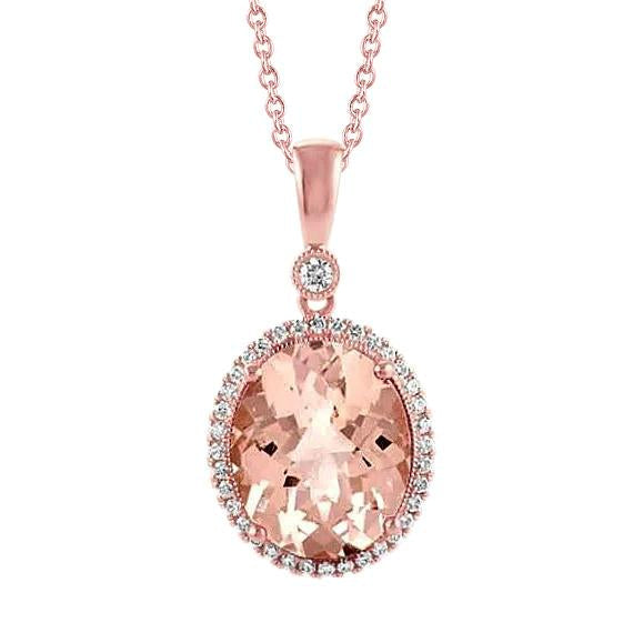 27.50 Carats Morganite Brillante Avec Pendentif Diamant Or Rose 14K