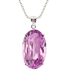 29 Ct Oval Cut Rose Kunzite Solitaire Collier Pendentif Or Blanc