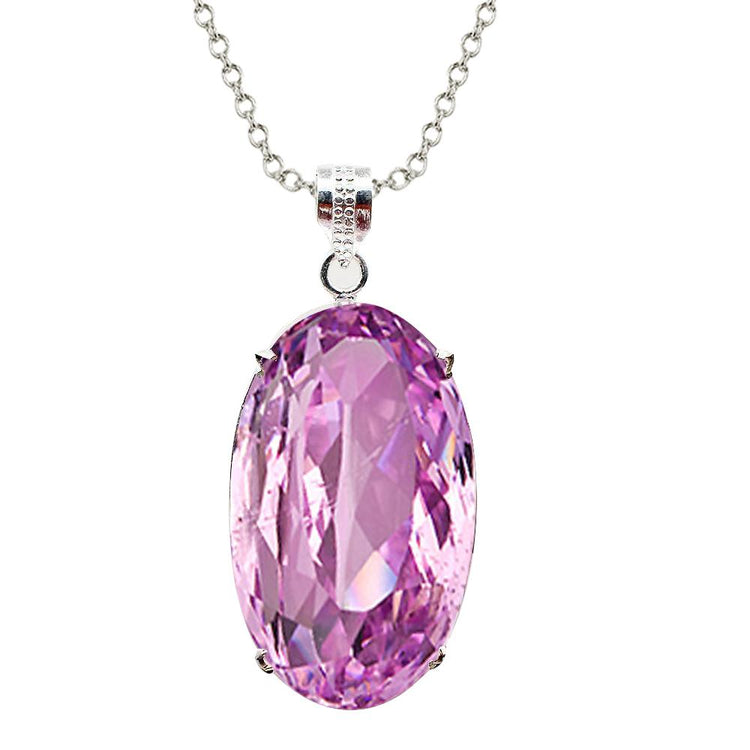 29 Ct Oval Cut Rose Kunzite Solitaire Collier Pendentif Or Blanc - HarryChadEnt.FR