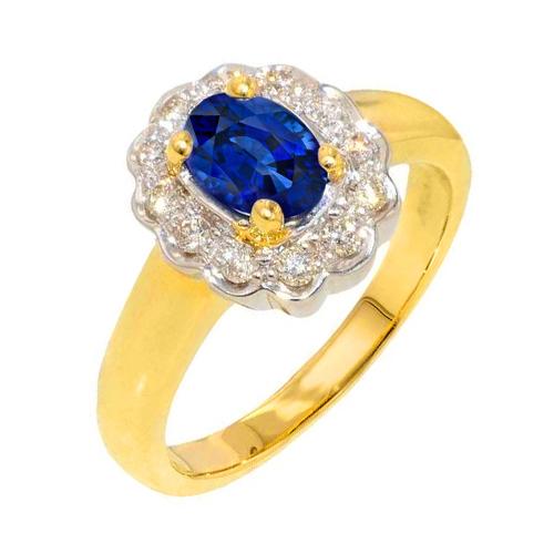 2.26 carats. Bague Halo Diamants Saphir Sri Lanka Bicolore Nouveau - HarryChadEnt.FR