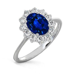 2.40 Carats Bague Saphir Ceylan Et Diamants Or Blanc 14K