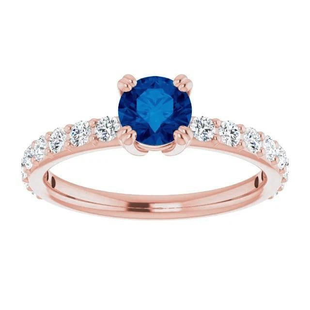 2.50 carats bague or rose 14k diamant & saphir bleu rond