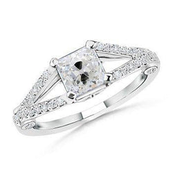 2.50 Carats Bague de Fiançailles Coussin Old Cut Diamant Or Split Tige