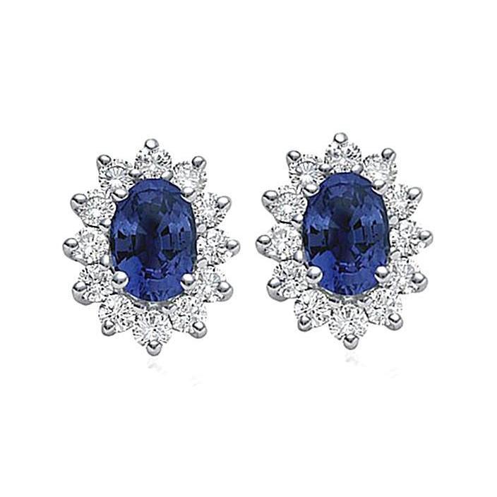 2.50 Carats Boucles D'oreilles Diamant Bleu Ovale Diamant Or Blanc 14K - HarryChadEnt.FR