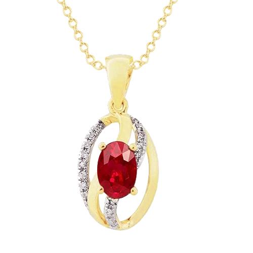 2.50 Carats Serti Griffe Rubis Et Diamants Pendentif Or Jaune 14K - HarryChadEnt.FR